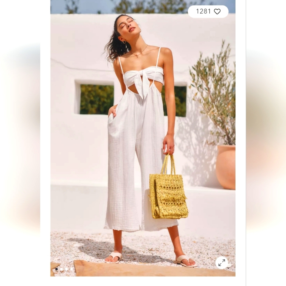 💖💖 NWT Anthropologie The Wrenley Suspender Pant Set In White Size XL